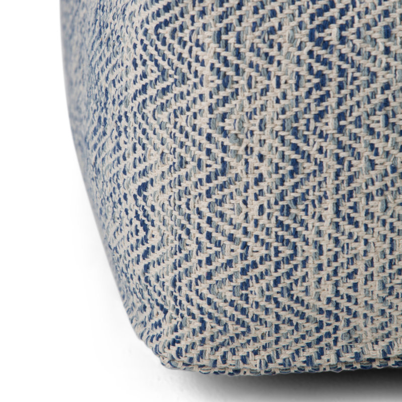 Nate 20"W Cotton Square Pattern Pouf, Denim Melange Cotton Blend