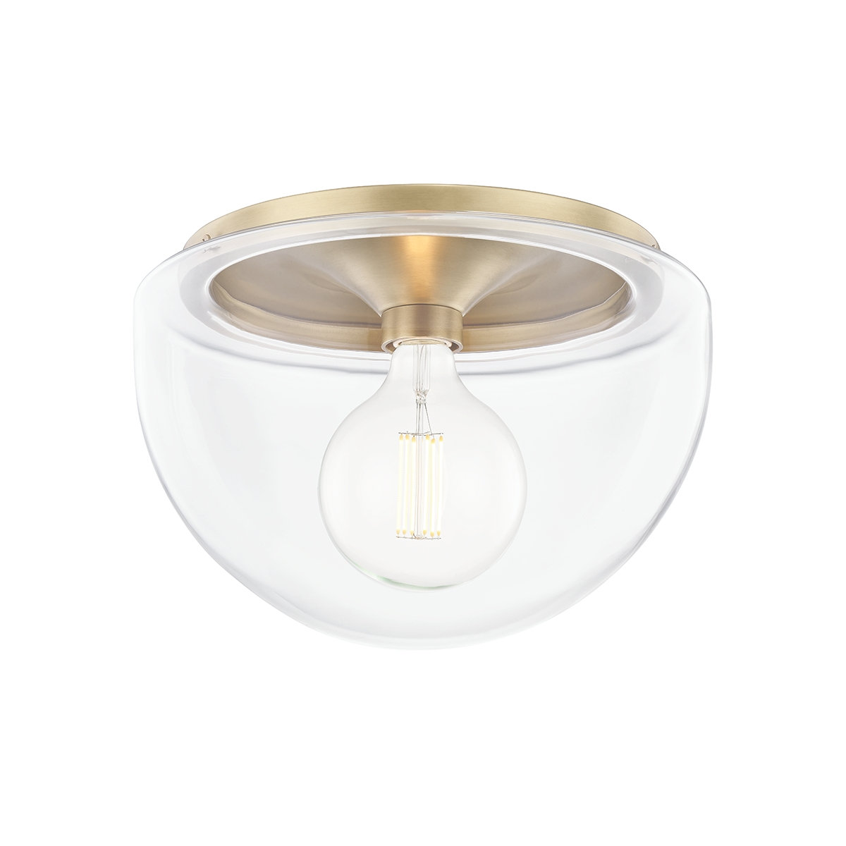 Alexi Single Light Flush Mount, Aged Brass, 9.5" H x 13.75" W x 13.75" D