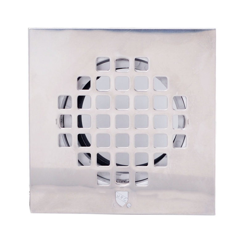 4-1/4" Square Shower Drain Cover with 2" SCH 40 PVC Drain Pipe, Polished Chrome