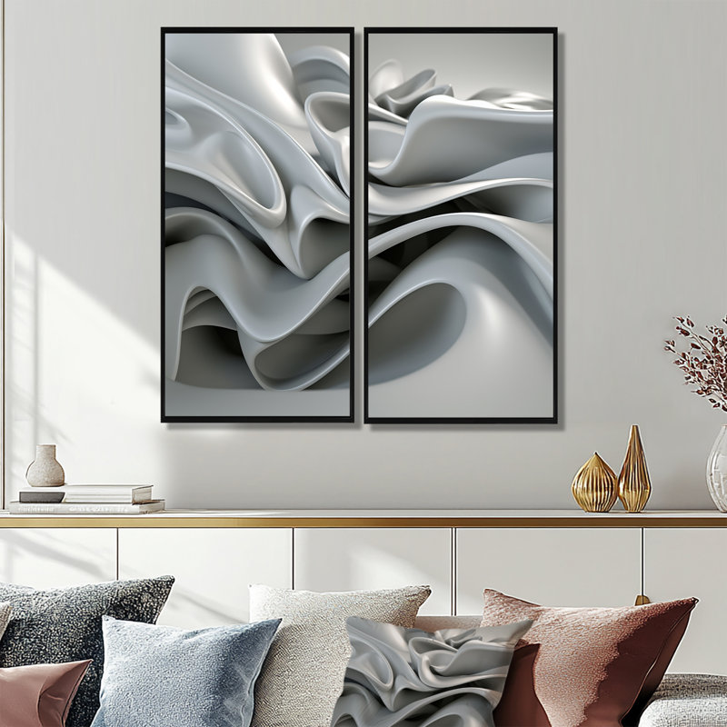 Gris infini ondulations - art mural moderne, H 20 po x l 24 po, Noir, Impression encadrée flottante