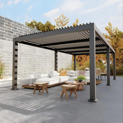 Modern Louvered Pergola with Aluminum Frame, Adjustable Roof & Integrated Drainage, Reinforced Weather-Resistant Gazebo for Deck or Garden, 12x24 FT (Grey)
