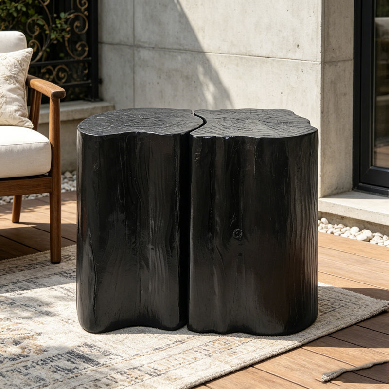 2-in-1 Irregular End Table, Black