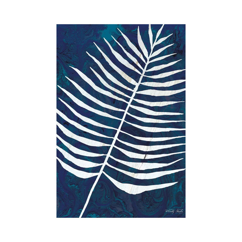 Navy Areca Leaf by Cindy Jacobs - Wrapped Canvas Painting, 20.32 cm H x 30.48 cm W