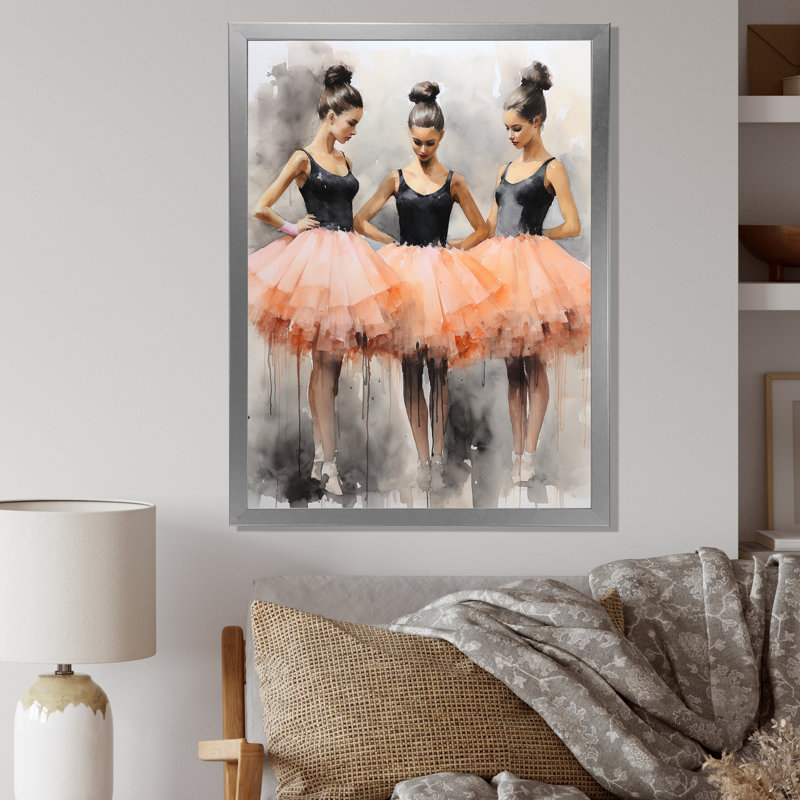 Art déco rose dansant Ballet III - Ballet, art mural, Cadre simple argenté, H 44 po x l 34 po x P 1,5 po