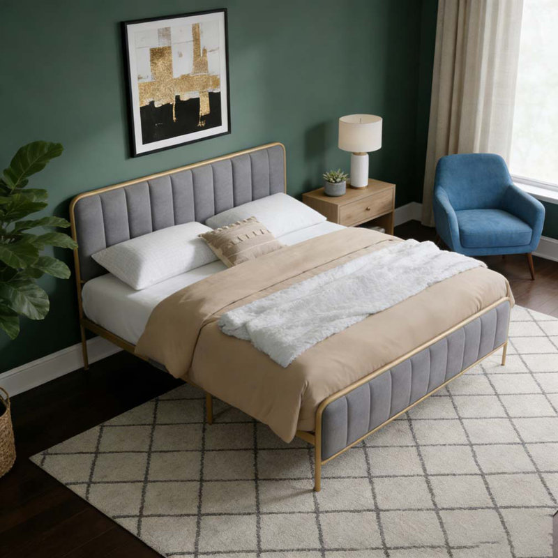 Structure de lit tapissier pour grand lit, Gris