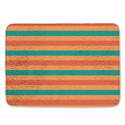 Tapis de bain orange à rayures horizontales bleu sarcelle