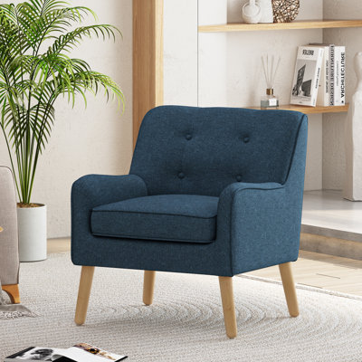 Fauteuil d'appoint avec dossier capitonné, pieds en bois de bouleau, fauteuil club en tissu résistant aux taches