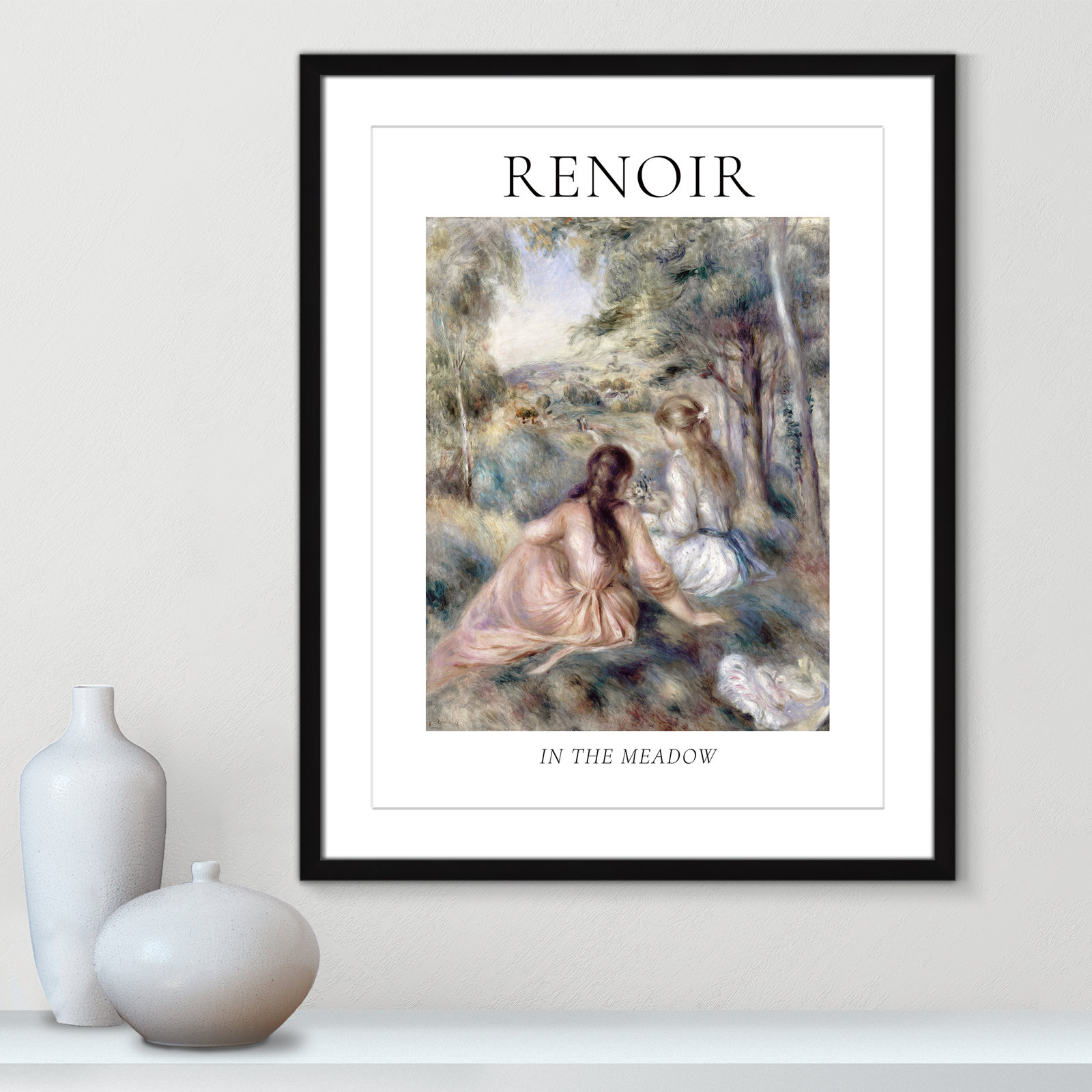 Old Masters Collection " In The Meadow " by Auguste Renoir, Black Single Picture Frame, Yes, 29.5" H x 23.5" W x 1.25" D