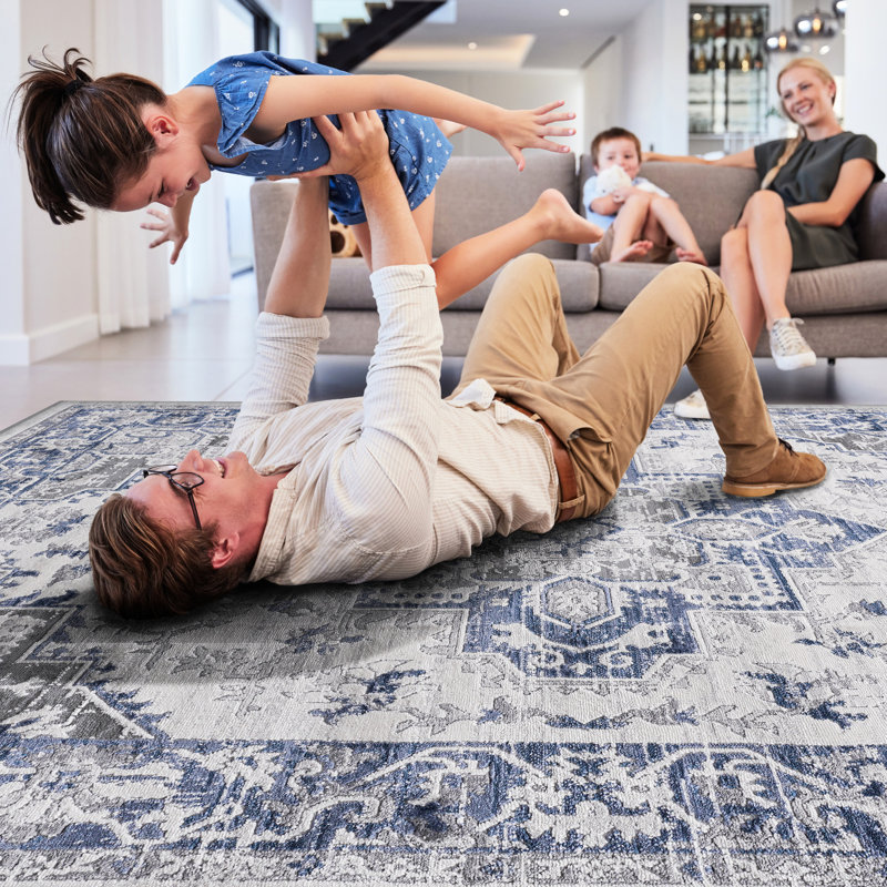 5x7 Area Rug In Blue/grey/ - Non-shedding, Stain-, Great For Bedroom & Home Office Non-shedding Stain , Suitable Living Room