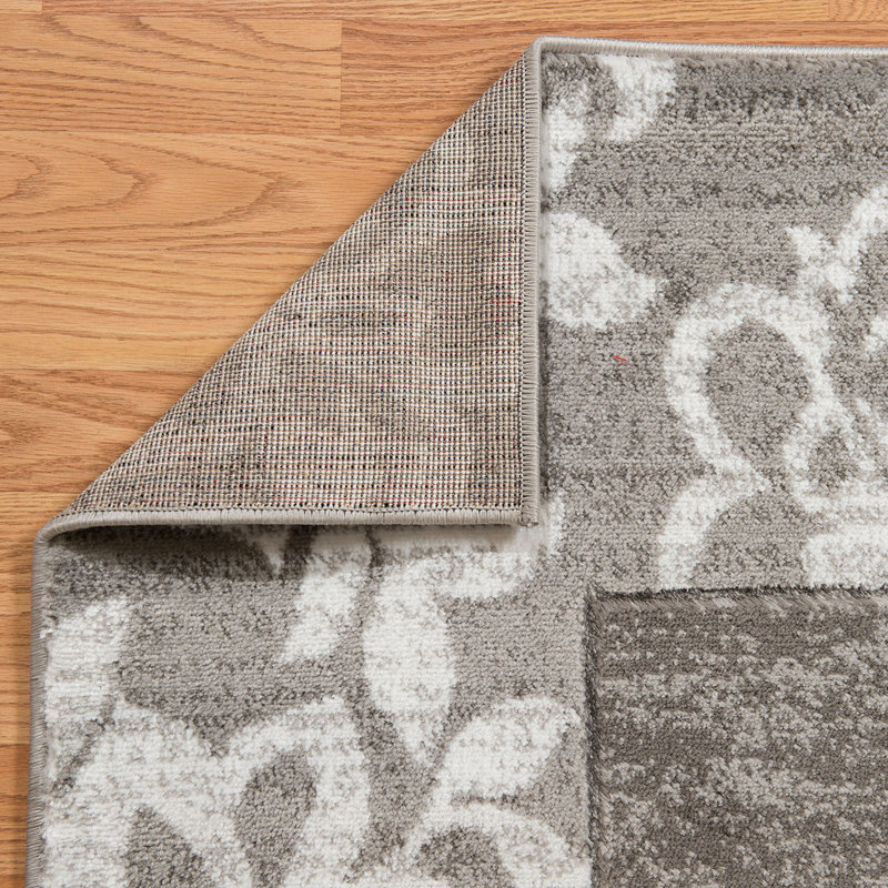 Tapis gris / blanc / rouge Ponca, Rectangle 5 pi 3 po x 7 pi 2 po