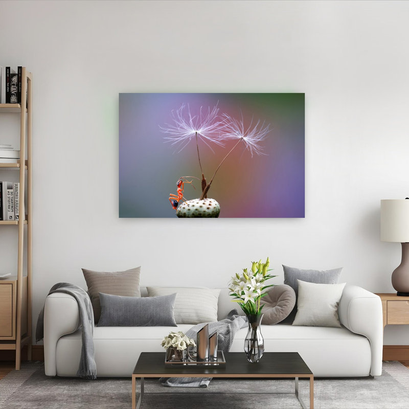 Tiny Ant Dandelion Seeds Colorful Delicate Peaceful Ant Dandelion Nature Wall Art Print 1 Piece Wrapped Canvas Wall Art