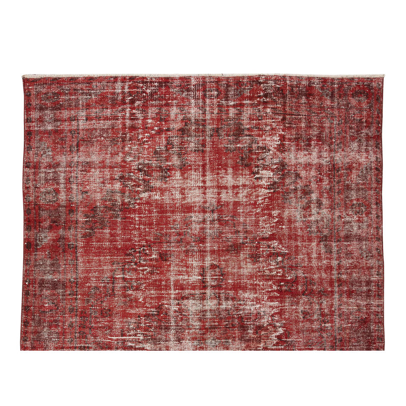 6x8.6 Ft Distressed Handmade Turkish Rug Over-Dyed in Burgundy Red for Modern Interiors