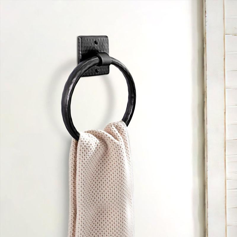 Hand Hammered Wall Mount Metal Round Towel Ring, Black