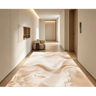 Tapis à motifs abstraits de vagues tourbillonnantes, imprimé botanique beige et brun, tapis de sol moelleux et antidérapant, décoration intérieure artistique pour salon, chambre, entrée, cuisine, bureau, appartement