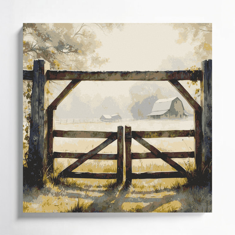 «Farm Farm Gate», art mural sur toile beige, H 12 po x l 12 po