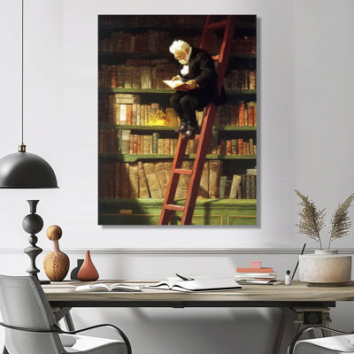 «Charmant Librarian In The London Library - Bibliothèques», reproduction d'art sur toile brune rétro