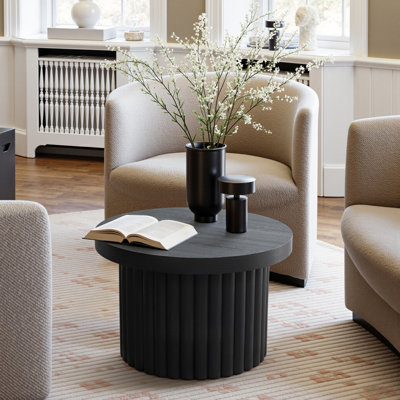 Crystopher Natural Wood Fluted Round Coffee Table by Millwood Pines