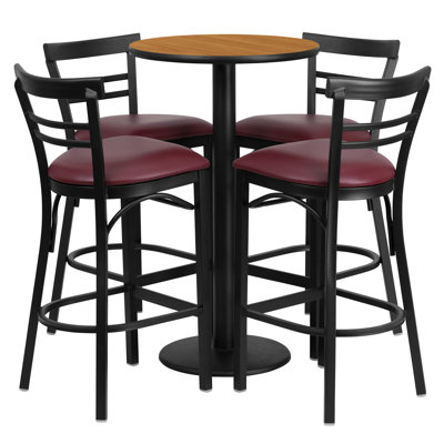 Naro 24'' Round Laminate Table Set with Round Base and 4 Ladder Back Metal Barstools