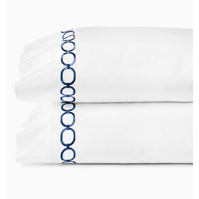 Catena Percale Embroidered Pillow Case, King, White/Navy