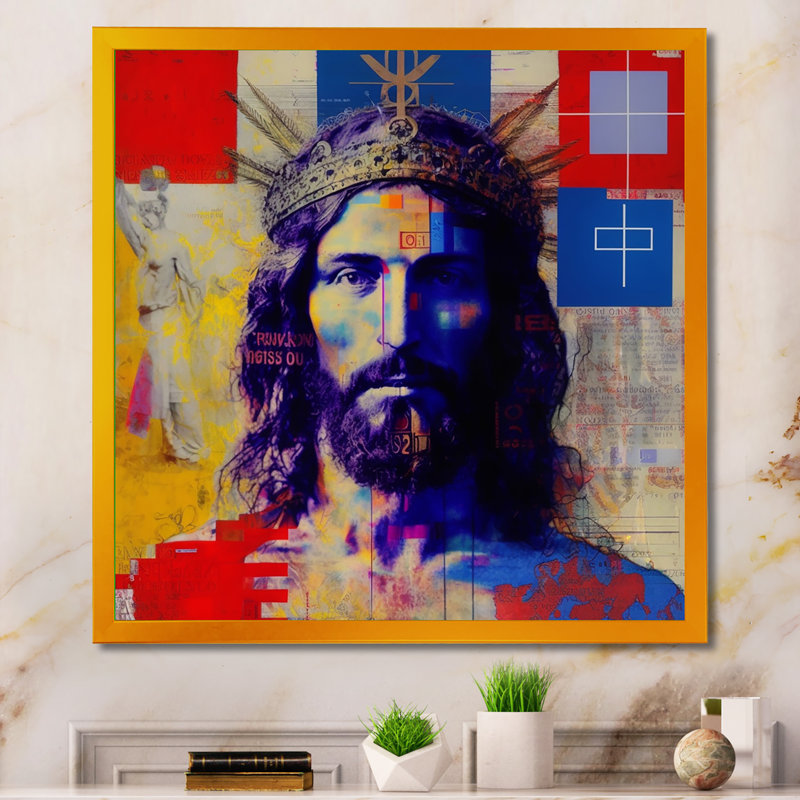 Pop Art Jesus Portrait II - reproduction sur toile, H 30 po x l 30 po x P 1 po, Impression dorée sur toile encadrée