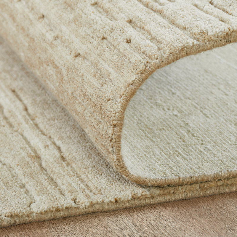 Luxe Ivory Beige Wool Area Rug, Rectangle 2' x 3'