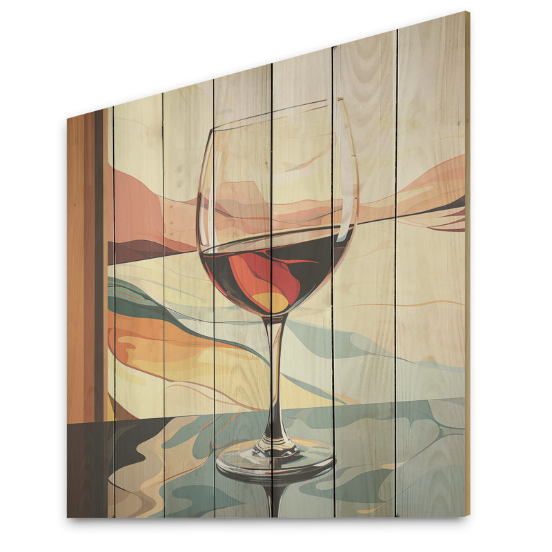 «Pink Crisp Elegance Of Wine Glass IV» - impression de vin sur bois, H 15 po x l 15 po