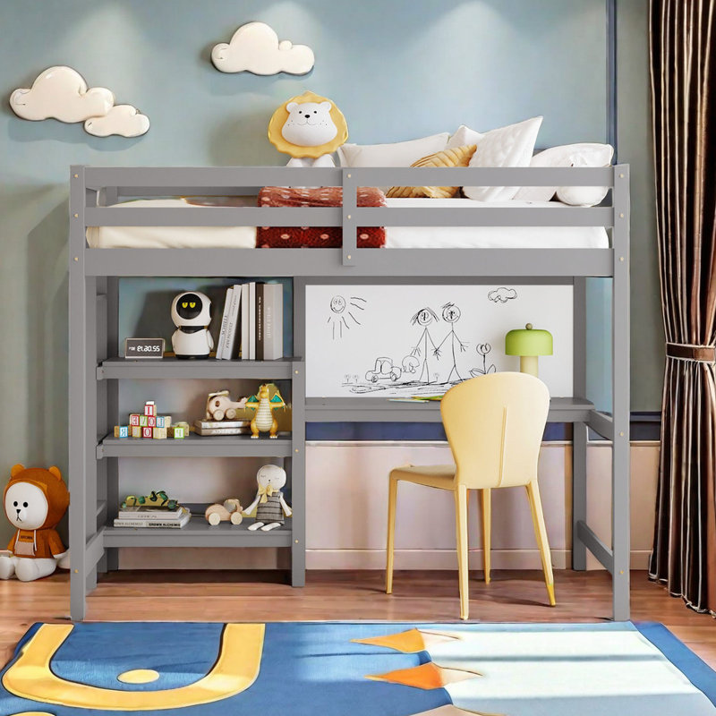 Lit mezzanine simple Jozey Kids, Gris, Simple