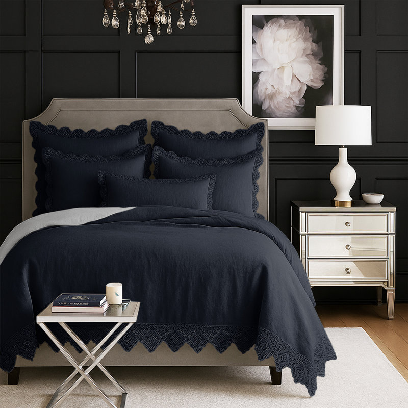 Ensemble de couvre-lit en coton bleu marine Elsie 6 pièces, Couvre-lit grand + 5 pièces supplémentaires