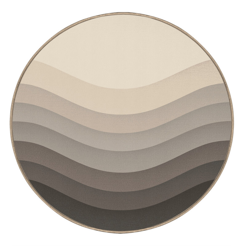 Machine Washable Ovaline Minimalist Ombre Rug in Beige – Beige Binding, 4' Round