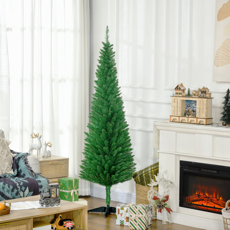 Arbre de Noël artificiel 6 pi avec arbre de Noël mince 6 pi avec 390 branches réalistes et base en plastique, Vert
