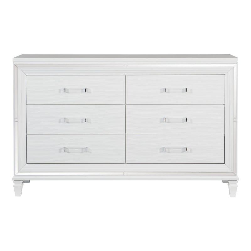 Commode 6 tiroirs Marilon, Blanc métallique