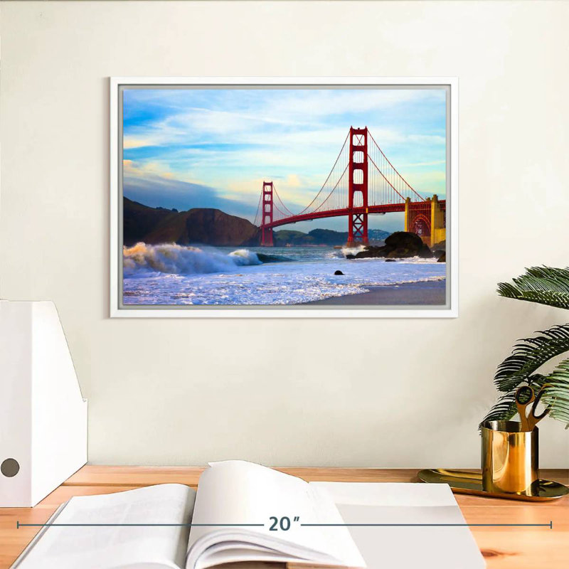 Golden Gate Bridge, San Francisco, Cadre flottant blanc, 13 po x 9 po