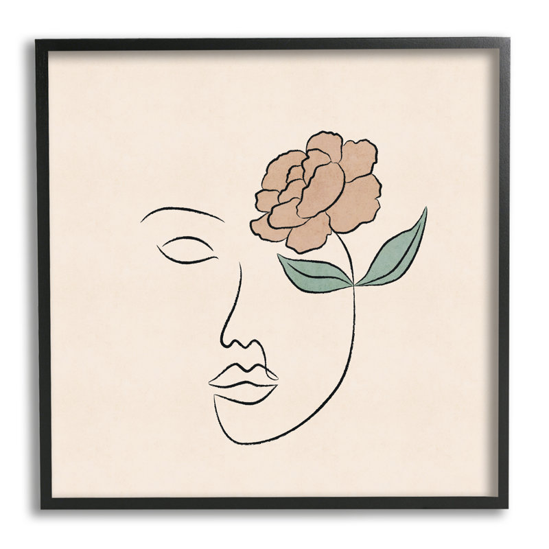 Contour de femme abstrait floral, Giclée encadrée noir minuit, L 12 po x H 12 po