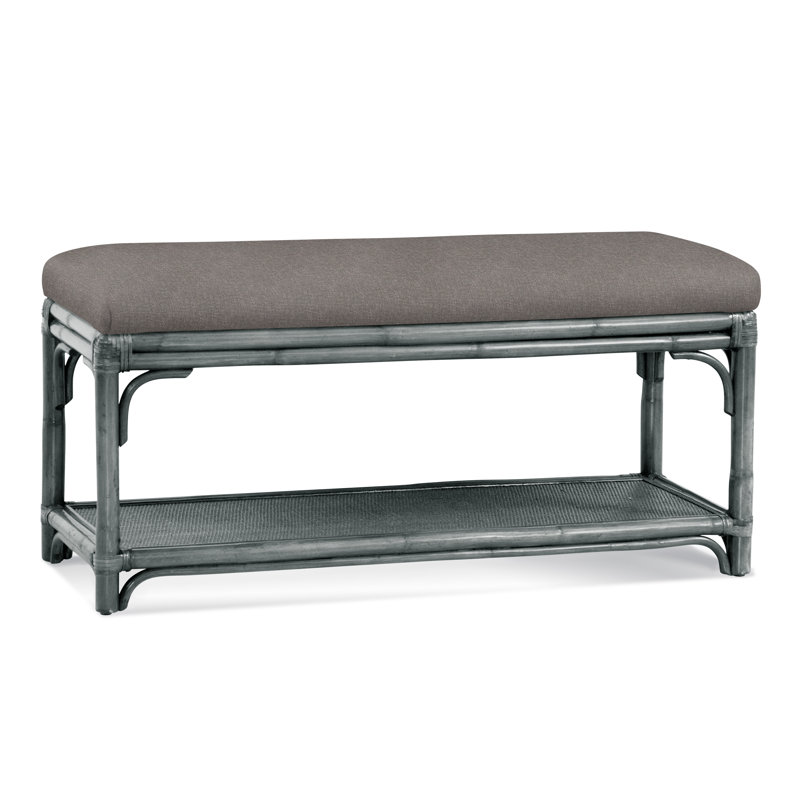 Summer Retreat Wicker Shelf Storage Bench, Antique Frost White, Gray Sugar Performance; 0863-84