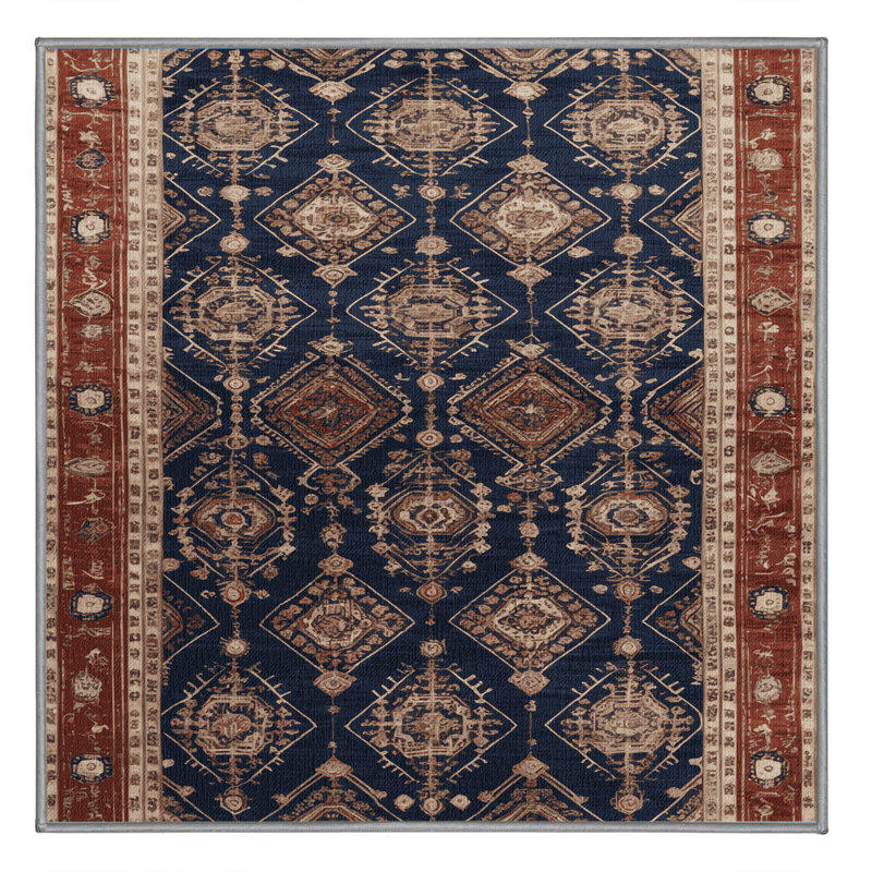 Machine Washable Art Deco Purple Area Rug, Square 4'