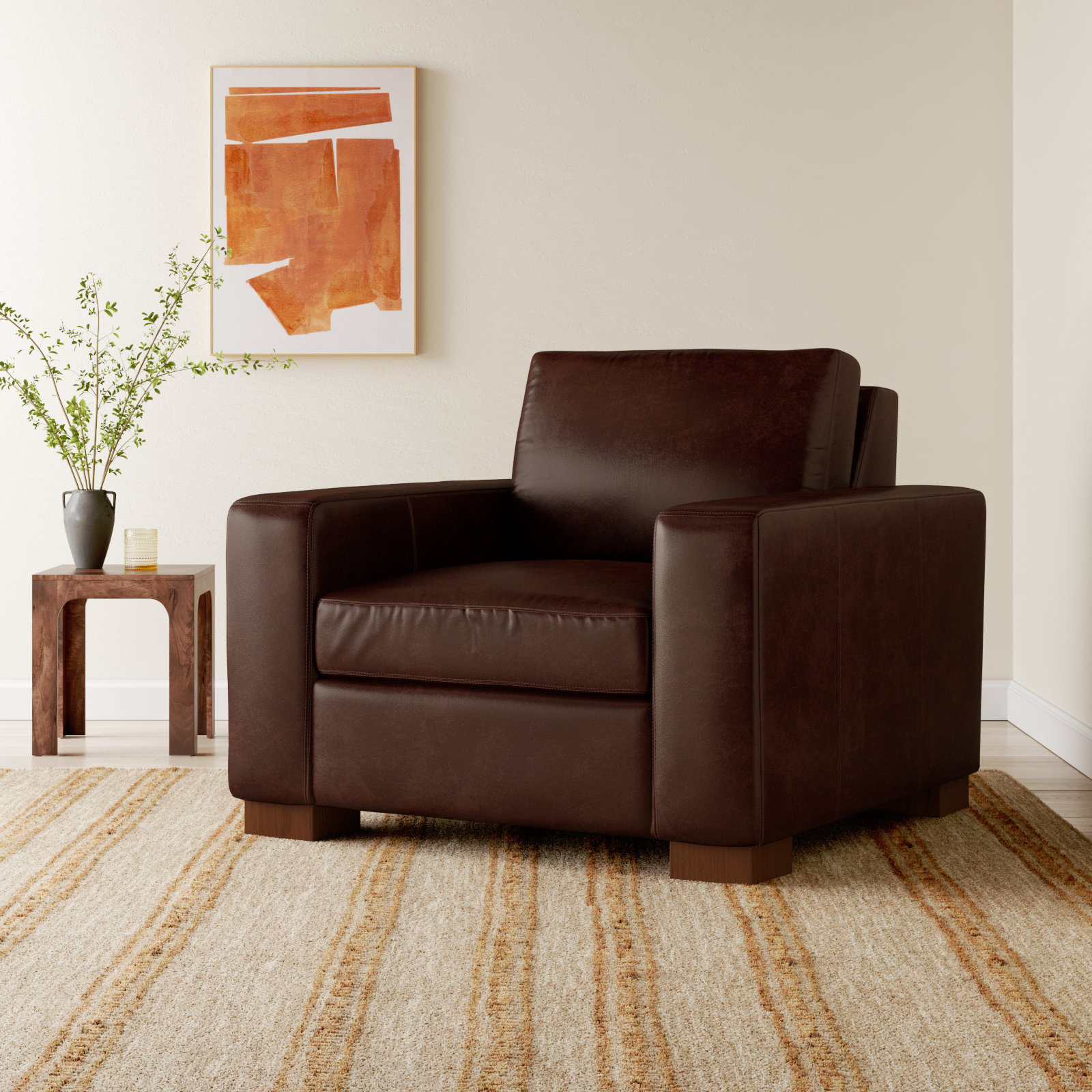Jonie Genuine Leather Armchair, Bistro Rustic Genuine Leather