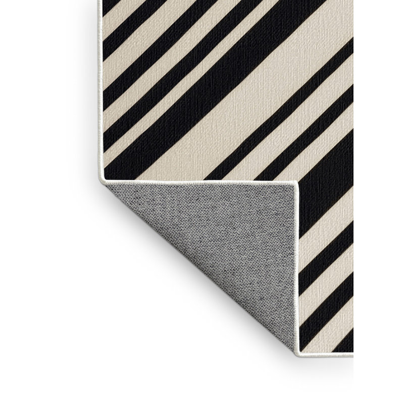  Tapis lavable rayé noir et blanc, Carré 6 pi