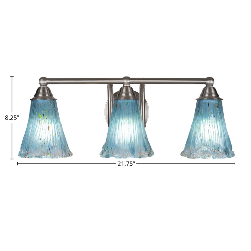 Barre d'éclairage de salle de bain 3 lumières Michell, Nickel brossé, Cristal bleu sarcelle