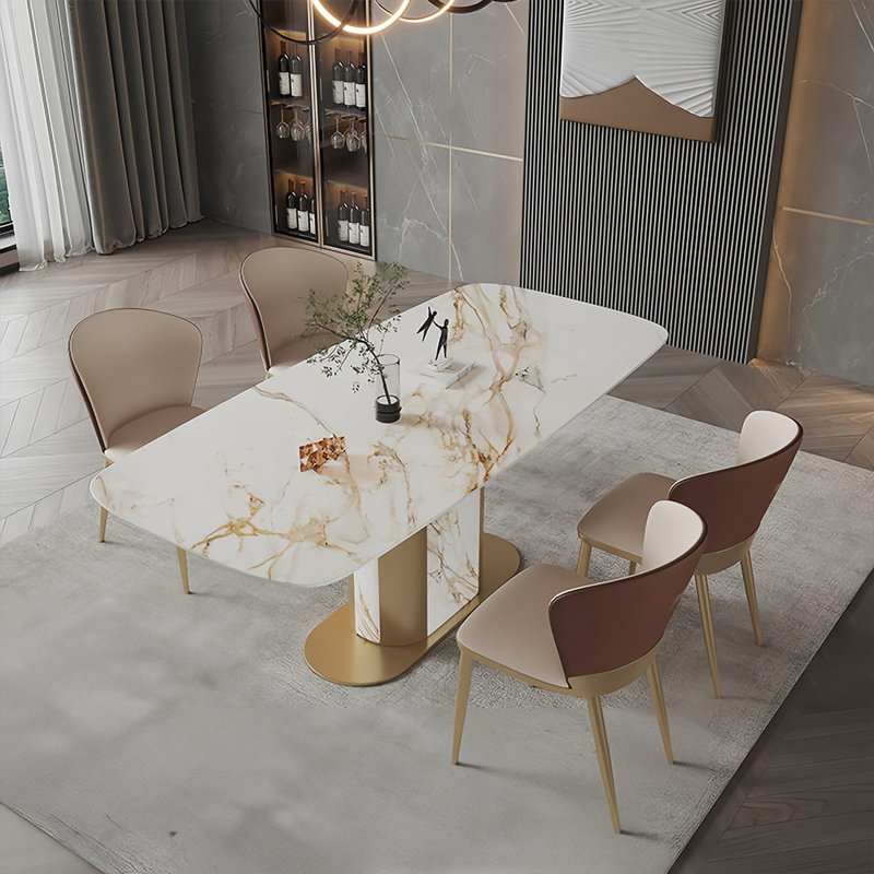 Modern Rectangular Rock Slab Dining Table Sets, 29.5"H x 59"L x 31.5"W