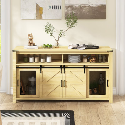 59.3" W Mordern Sideboard With Sliding Barn Door,Adjustable Shelves