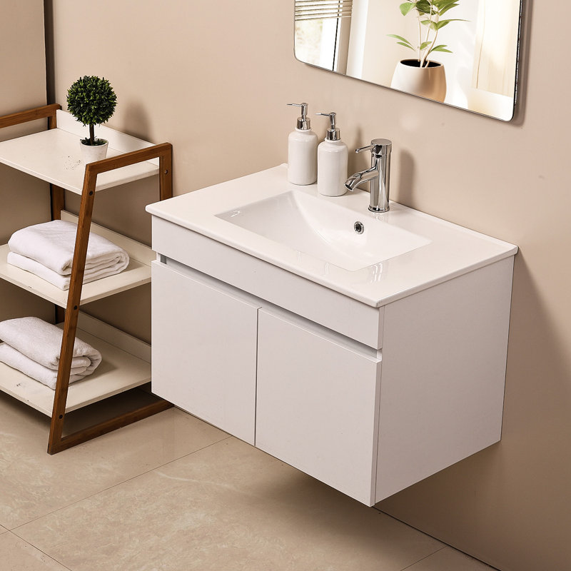30" W single bathroom vanity with ceramic top