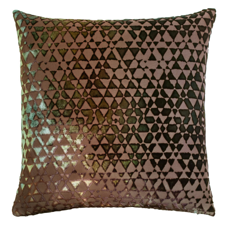 Velvet Square Pillow Cover & Insert, 20" x 20", Green/Gold/Brown