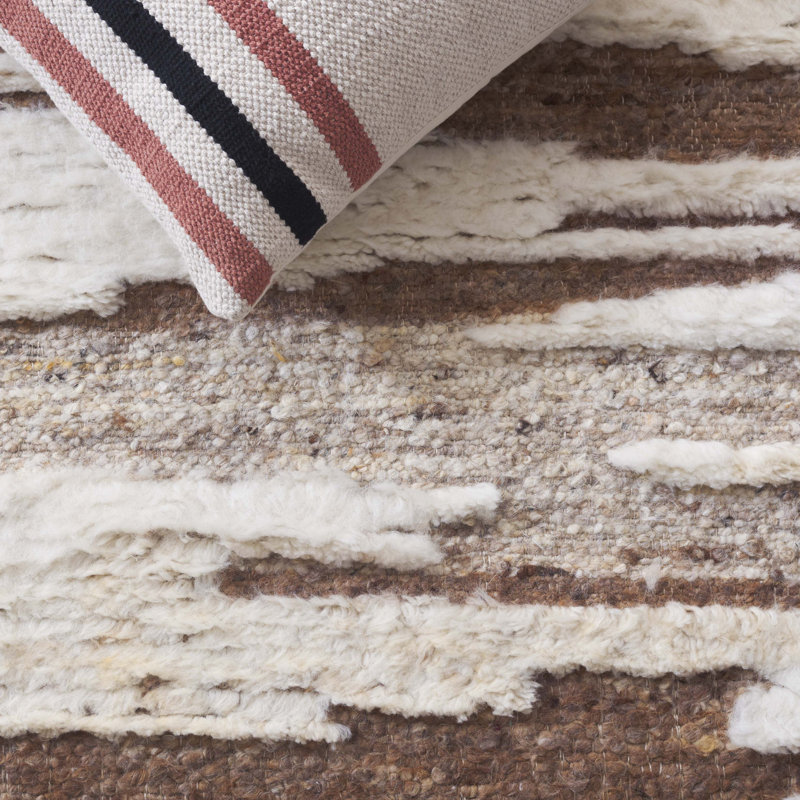 Rectangle Karla Abstract Hand-Knotted Wool/Cotton Area Rug in Ivory/Beige, Rectangle 6' x 9'