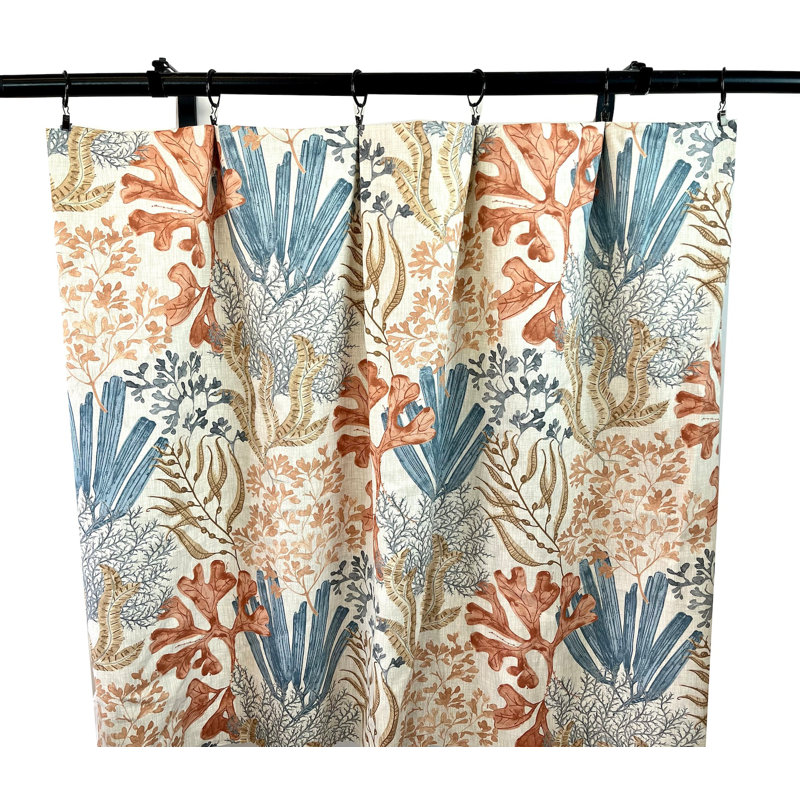 Teal Orange Coral Coastal Curtains, 50" W x 96" L