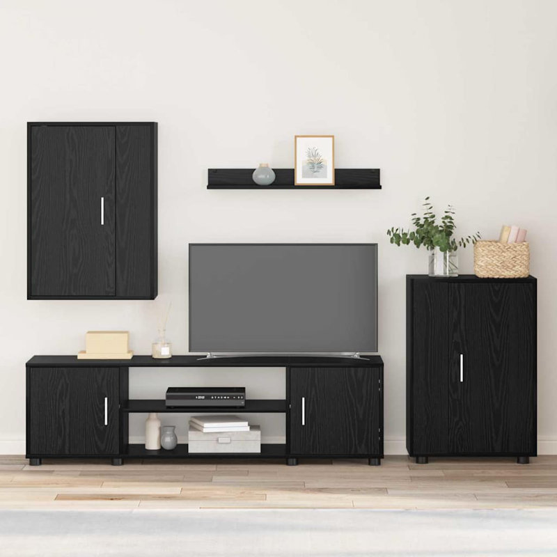 4 Piece TV Cabinet Set 4 Pcs Engineered Wood, Black Oak