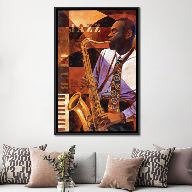 «Jazz Club», reproduction sur toile, H 26 po x l 18 po x P 1,5 po, Toile avec cadre flottant noir, Pas de tapis