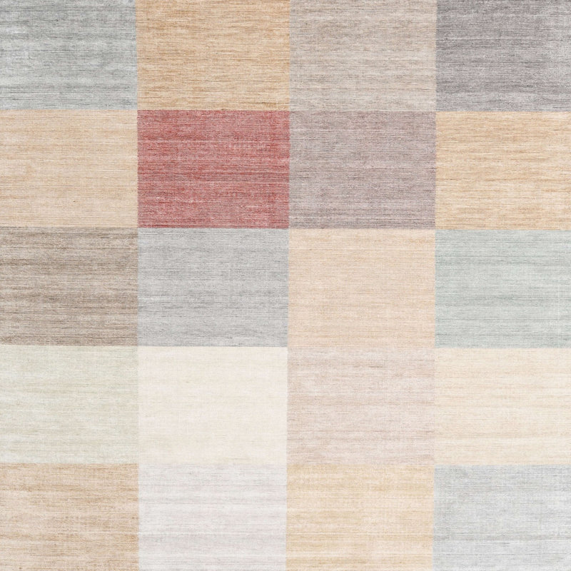 Tapis gris/rose/rouge contemporain, Carré 3 pi