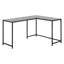 Bureau de coin en L de 147 cm (58 po) pour la maison, plateau en stratifié gris, structure en métal noir, poste de travail informatique moderne.-918539931