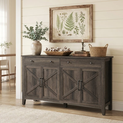 Farmhouse Sideboard With Adjustable Shelves And 2 Drawers For Kitchen