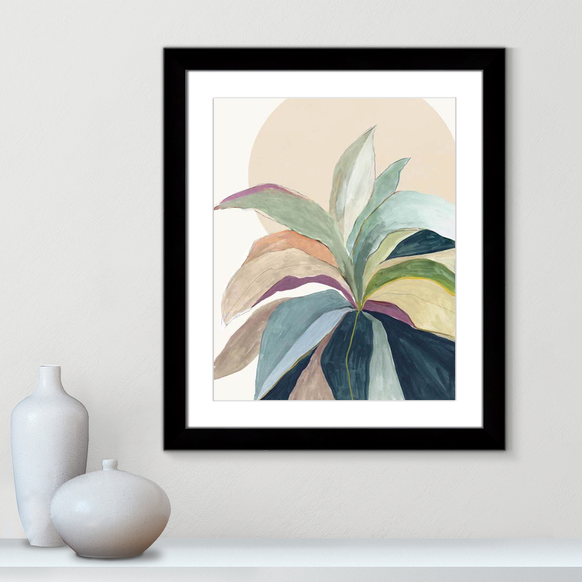 Sherbrooke Sunny Bright Leaves II Framed On Paper by Asia Jensen Print, 27" H x 23" W x 1.25" D  , Black Cube Frame Matted